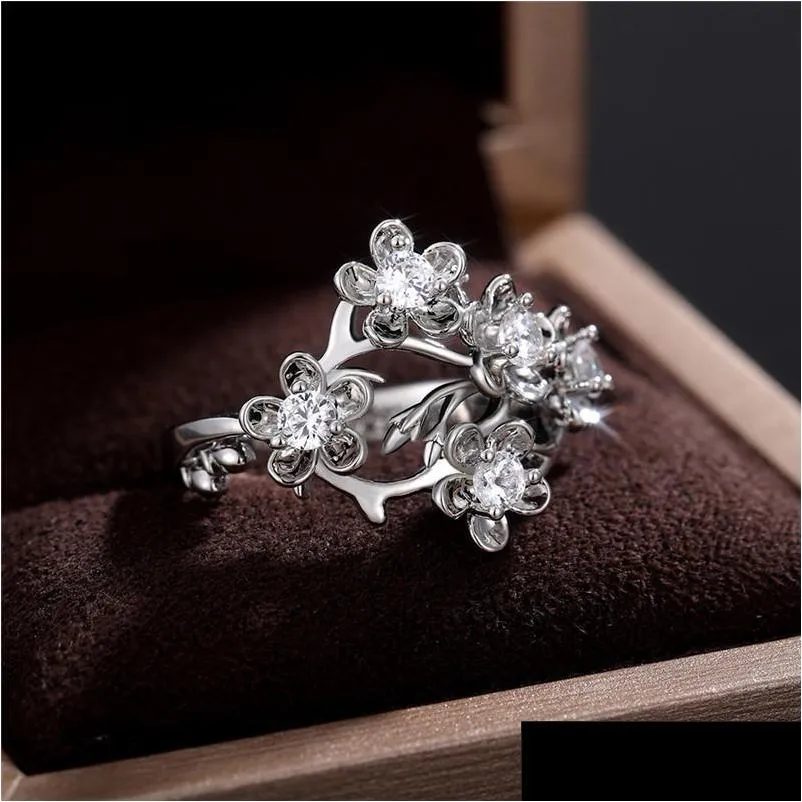 cluster rings wukalo romantic 925 silver flower bridal wedding ceremony party dazzling cubic zircon creative design elegant women ring