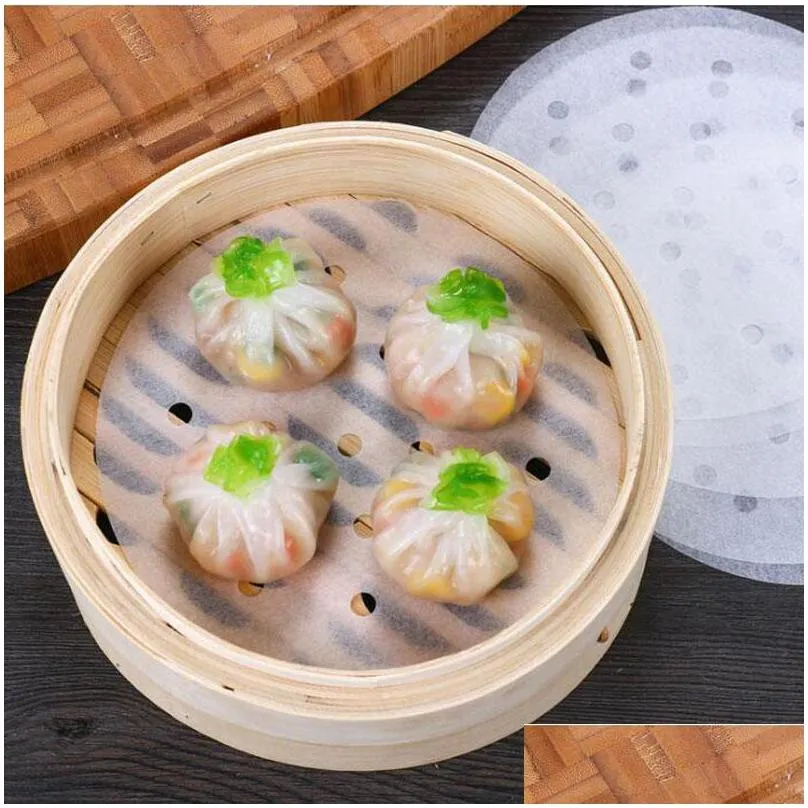 5inch bamboo steamer steaming paper vegetables dim sum pot steamer nonstick baking pan liners kitchen tool qw7129