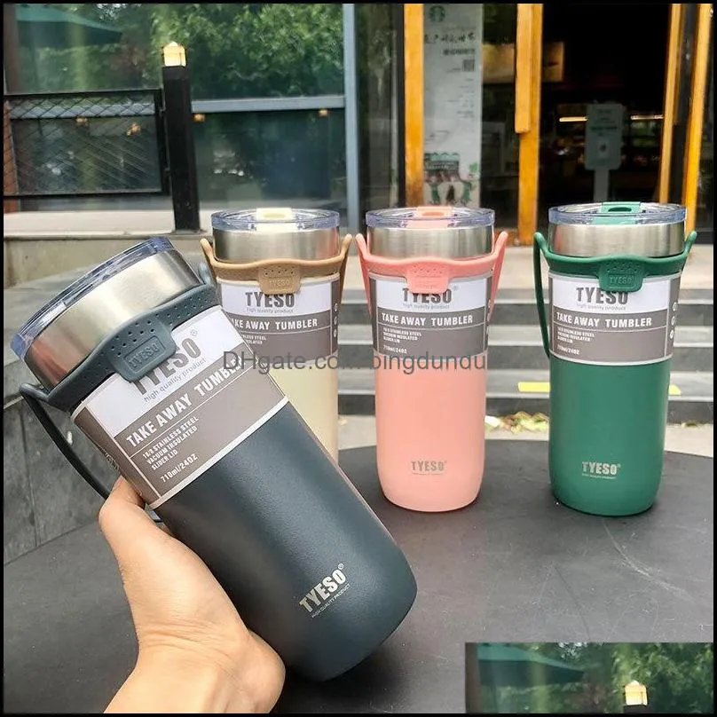 710ml stainless steel coffee bottles with silicone hanging rope outdoor portable insulation water bottle