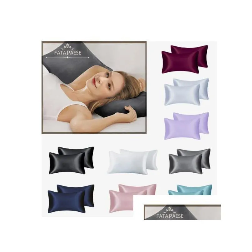 fatapaese 100 silk solid high quality silky skin care pillowcase hair anti pillow case queen king full size pillow cover
