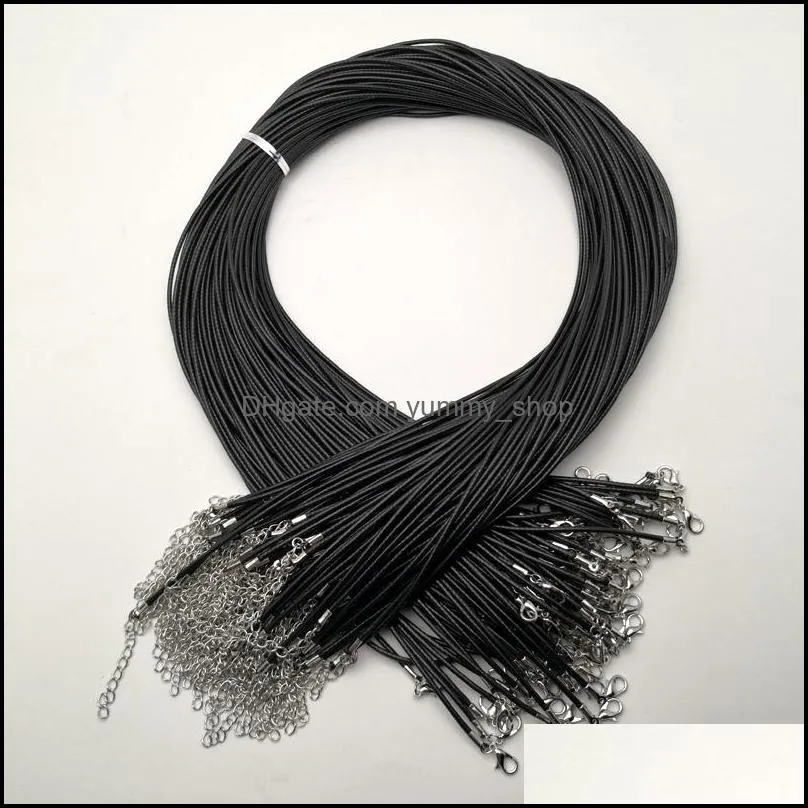 black 2mm wax rope lobster clasp chains necklace lanyard jewelry pendant cords 100pcs/lot making yummyshop