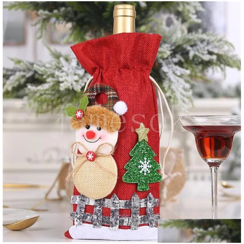 christmas wine bottle cover merry decor holiday santa claus champagne bottle cover decorations for home
