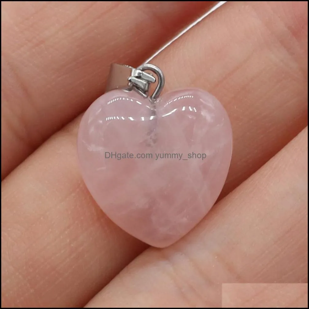 2pcs natural stone 16x16mm agates heart shape clear quartz pendant for necklace earring jewelry making women gift yummyshop