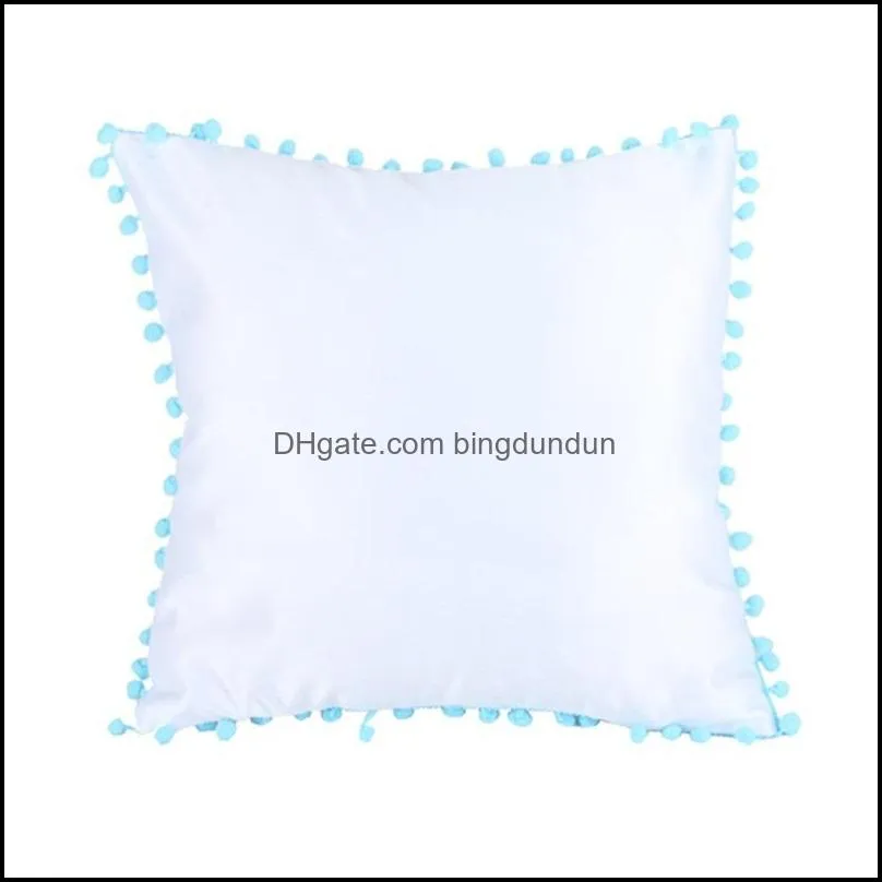 blank sublimation pillowcase colorful edge ball heat transfer printing cushion cover 40x40cm diy satin pillow covers