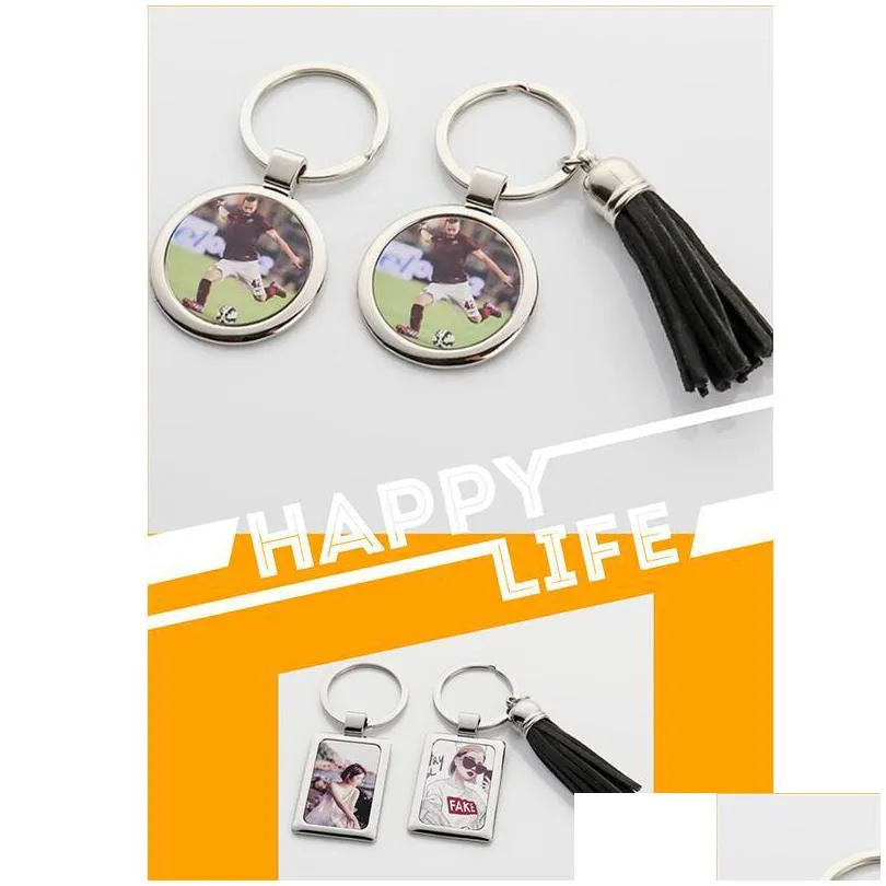 sublimation tassel keychain lovers keychains for party favor pendant metal heat transfer xmas decoration key ring gifts in stock