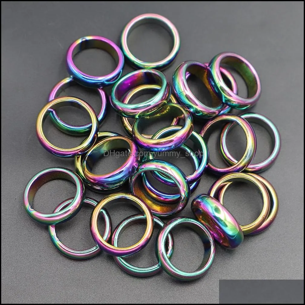 6mm band retro fashion hematite colorful ring jewelry width cambered surface rainbow color christmas present bijoux femme yummyshop