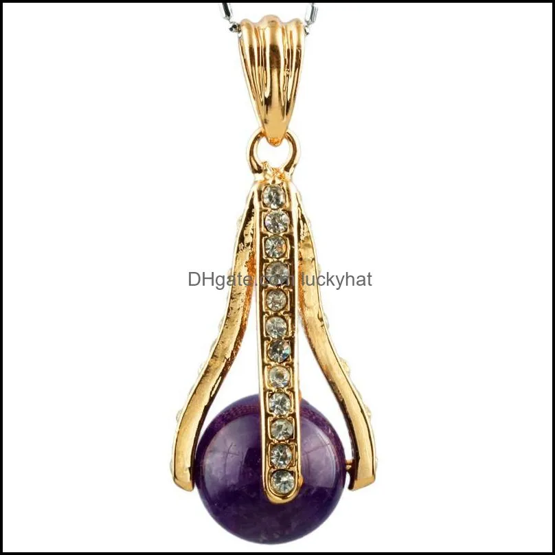 pendant necklaces gold color alloy claw natural crystal ball jewelry inlay rhinestone gem stone charm for women necklacependant