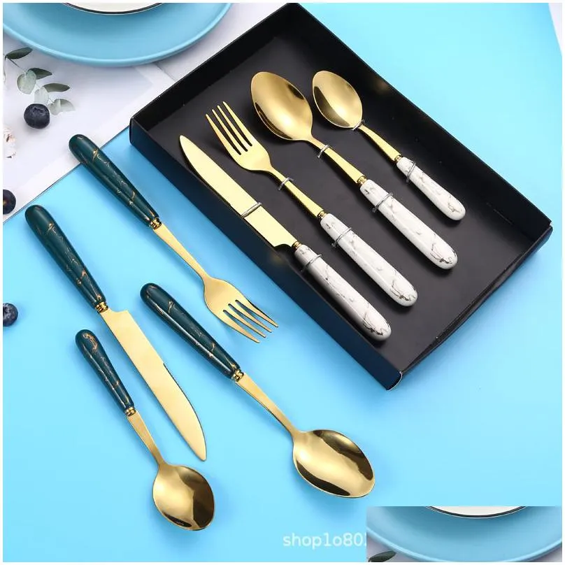 gold cutlery set knife fork coffee spoons dinnerware stainless steel tableware western kitchen silverware