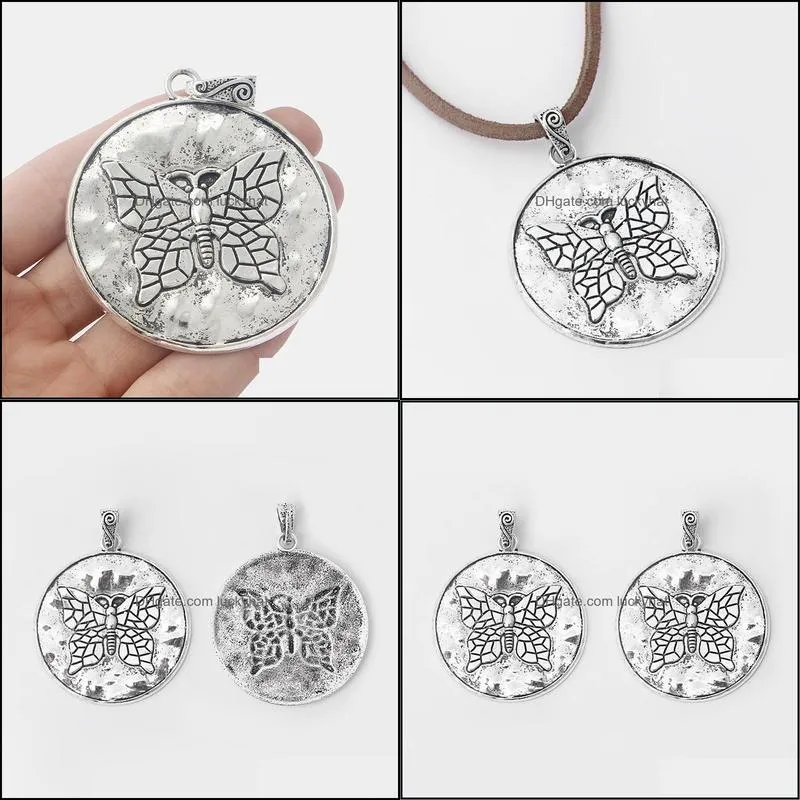 pendant necklaces tibetan silver color large carved butterfly shape round metal pendants for jewelry making diy necklace findings