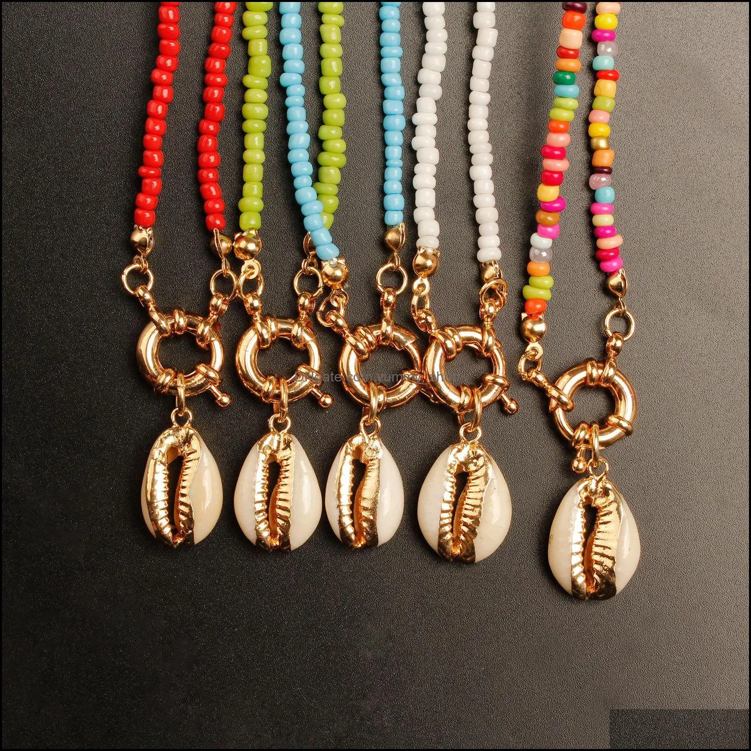 fashion creative shell pendant necklace womens boho retro summer gothic beads hand threaded colorful rope rice beads shell pendant