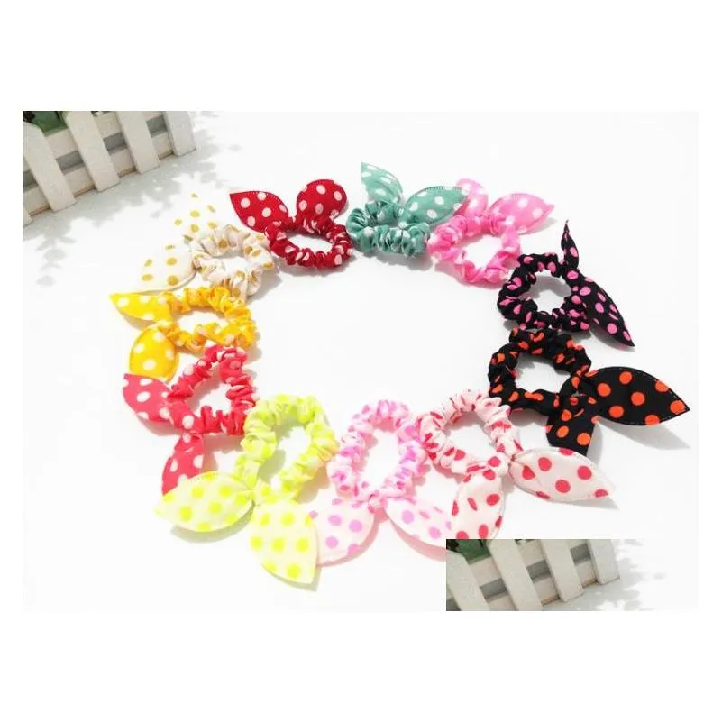 100pcs/lot children women hair band cute polka dot bow rabbit ears headband girl ring scrunchy kids ponytail holder hair accessories