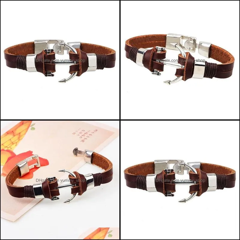 anchor bracelet for men stainless friend gift stainless steel bracelet genuine cow leather bracelet