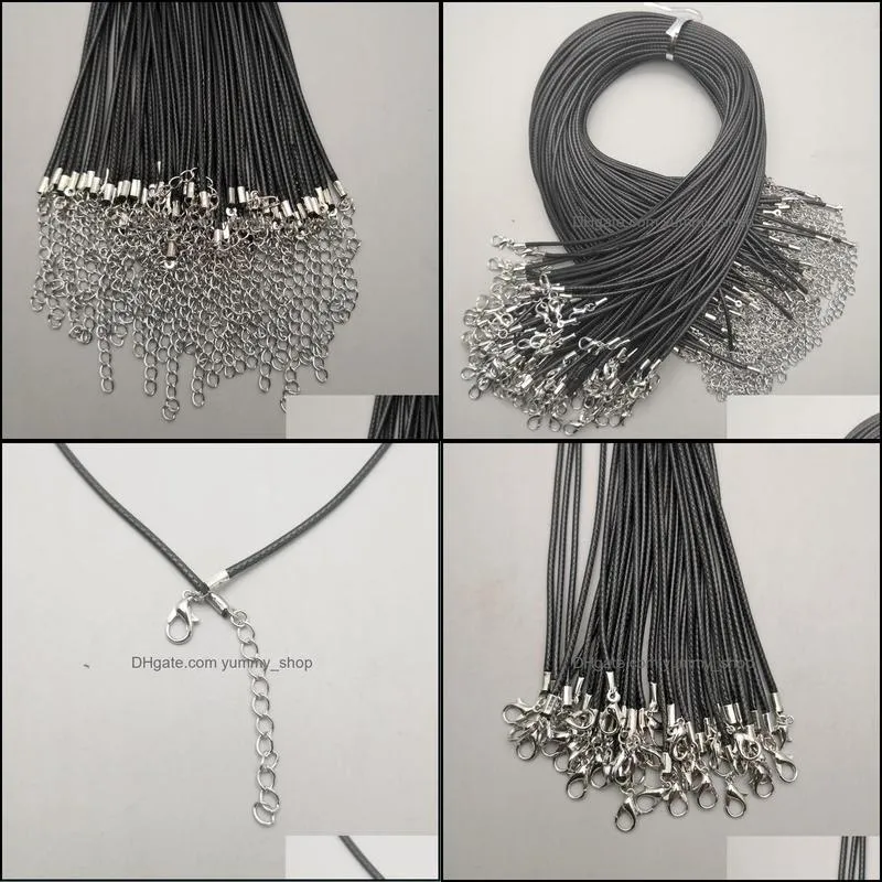 wholesale black 1.5mm 2mm rope wax chains jewelry clasp lobster necklace craft cord necklaces lanyard pendant yummyshop