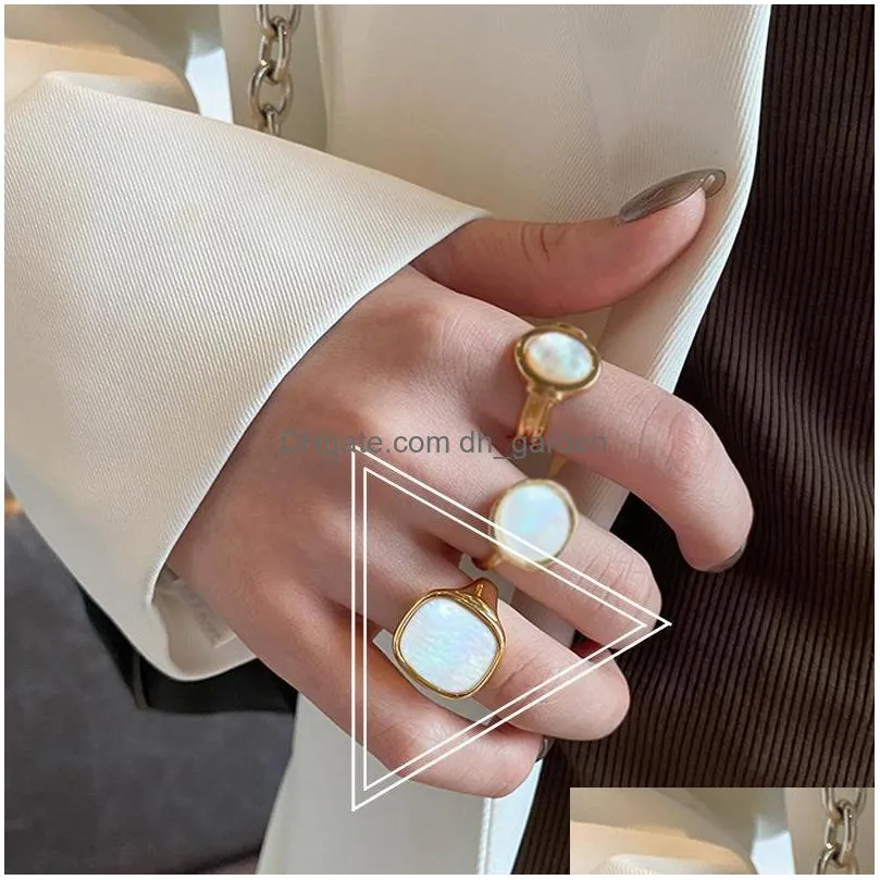 cluster rings white shell ring for women ins trendy geometry adjustable gold punk vintage chunky teen girls aesthetic jewelry kbr215