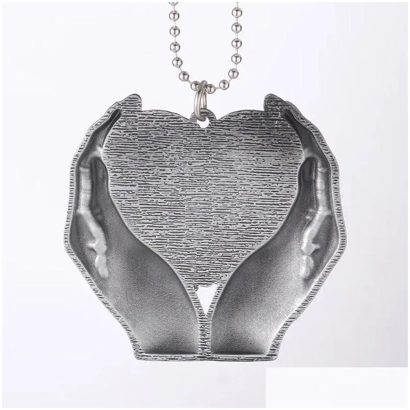 sublimation metal blanks ornaments pendants hand holding heart car decoration silver grey party supplies hang gifts