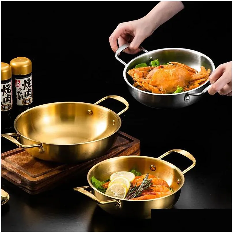 stainless steel seafood rice pot dinnerware home cooking paella pan picnic snack plates cookware saucepan dry pots with handle for