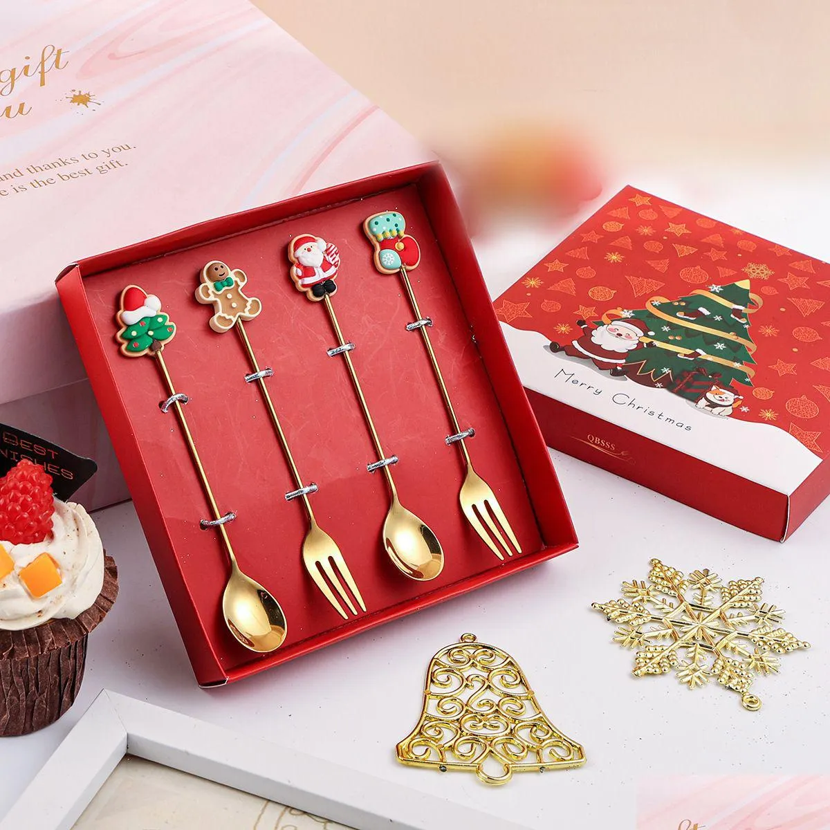 christmas gift box set coffee dessert spoon stainless steel spoon fork sets
