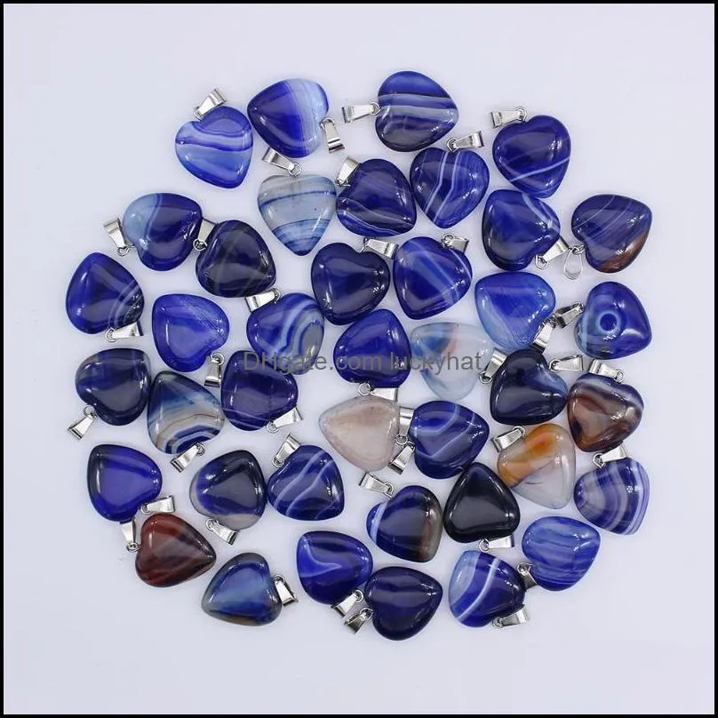 pendant necklaces wholesale 30 pieces/lot fashion high quality natural striped onyx blue heart jewelry making 20mm