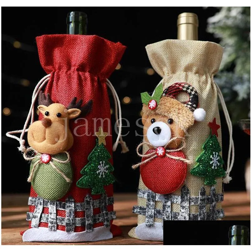 christmas wine bottle cover merry decor holiday santa claus champagne bottle cover decorations for home