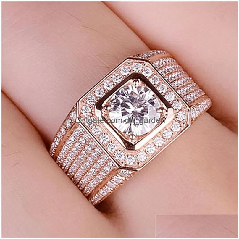 cluster rings luxury 2 s crystal zircon diamonds gemstones for men rose gold color jewelry band bague fashion party accessories