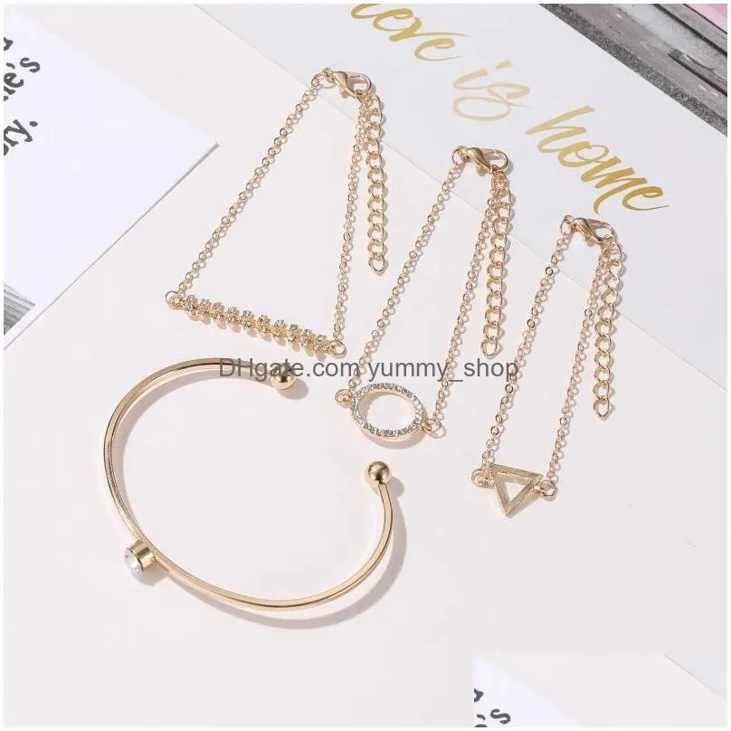 fashion jewelry vintage bracelet set triangle circle fishbone geometric opening bangle bracelets 4pcs/set