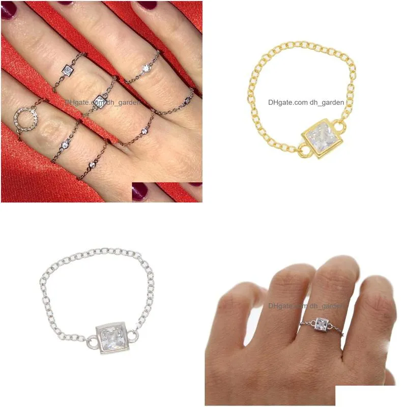 cluster rings sdzstone 925 sterling silver ring square shape zirconia gold color crystal cz for women jewelry