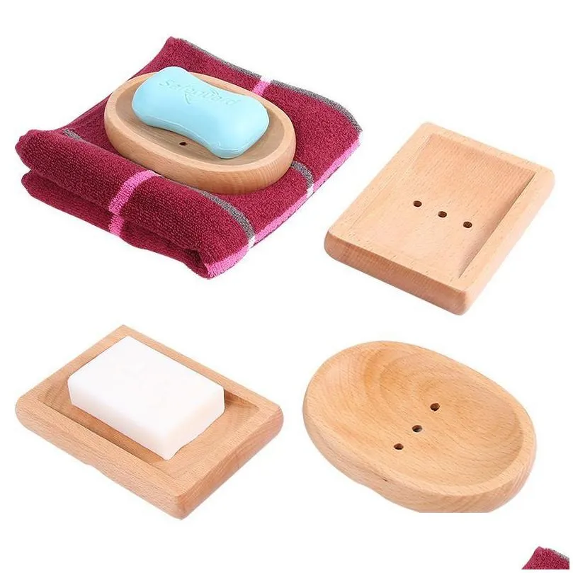 party favor natura wooden bathroom shower soap box dish storage plate drain tray holder case for bath shower