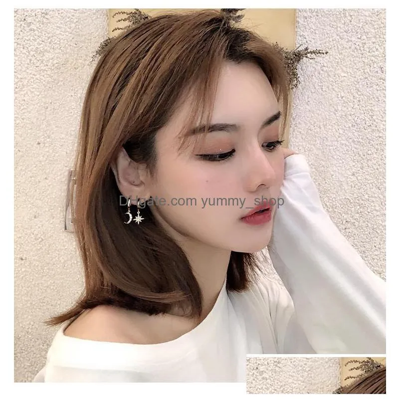 fashion jewelry asymmetry cute rhinstone star moon earrings dangle earring