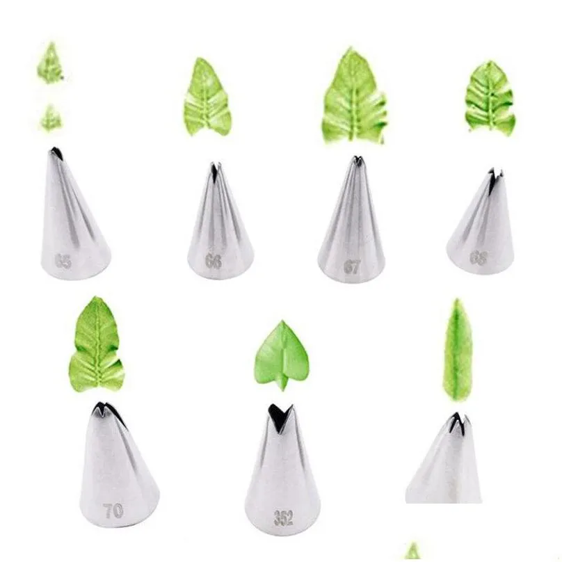 7pcs/lot cake tools leaves cream tips stainless steel icing piping nozzles cake decorating cupcake pastry kitchen tool lot leaf
