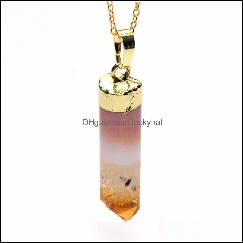 pendant necklaces natural geode druzy amethysts stone healing crystal quartz reiki citrine cylinder chain necklacependant