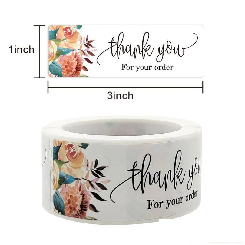 gift wrap 120pcs/roll thank you tag stickers w/ flower rectangle for your order label sticker packaging bag sealing