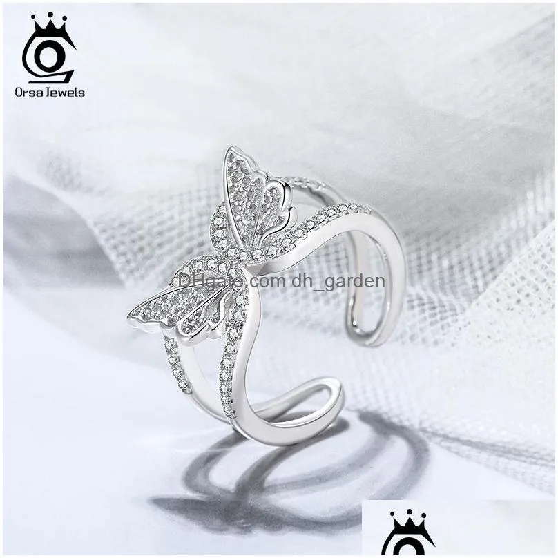 cluster rings orsa jewels 925 sterling silver dazzling cz butterfly ring open finger for women fashion jewelry gift sr254