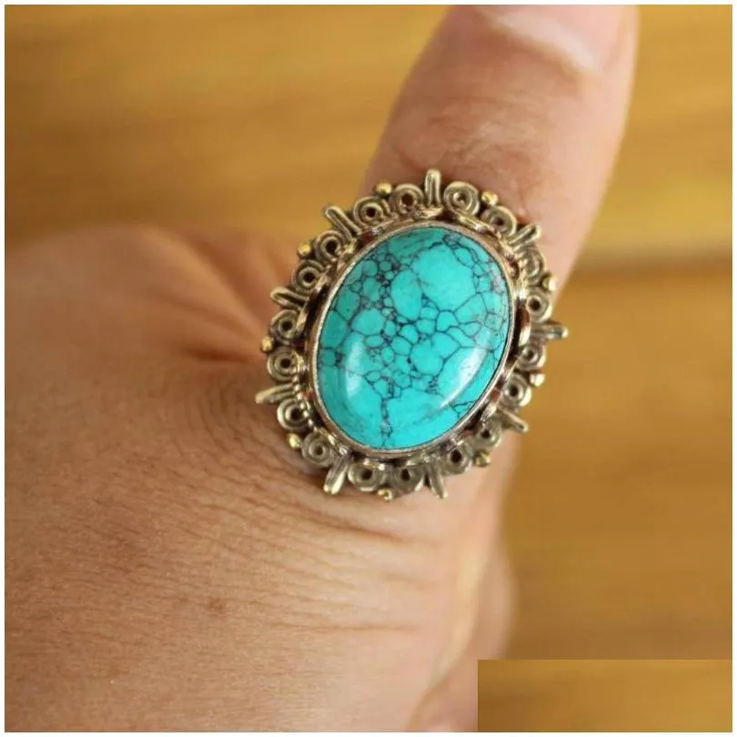 cluster rings rg339 ethnic tibetan copper big turquoises turkish stone thumb ring handmade nepal jewelry