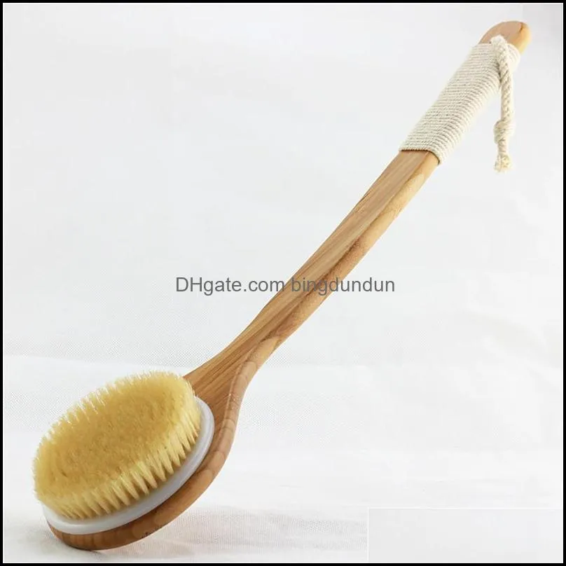 natural bristle brush long handle wooden scrub skin massage shower body bath brush round head bath brushes bathroom accessories 23 g2
