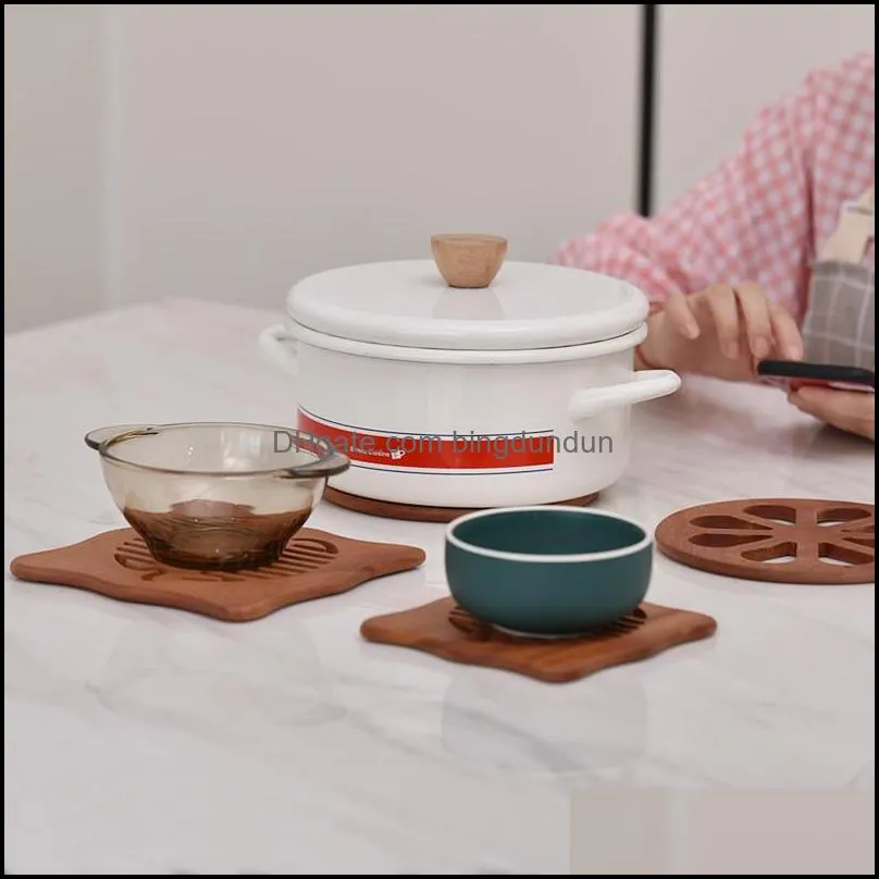 wooden pan mat heat resistant pan pot plate coaster thickened solid wood hollow antiscalding dish pan mat