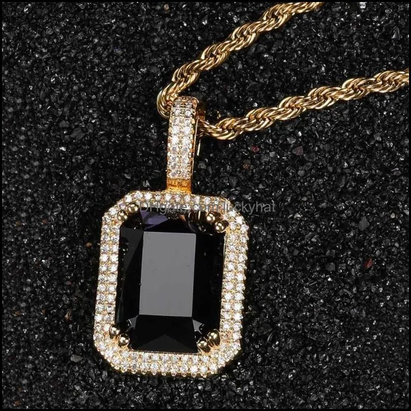 pendant necklaces 18k gold filled zircon necklace emerald square black gemstone red pink stone birthstone gift for him/herpendant