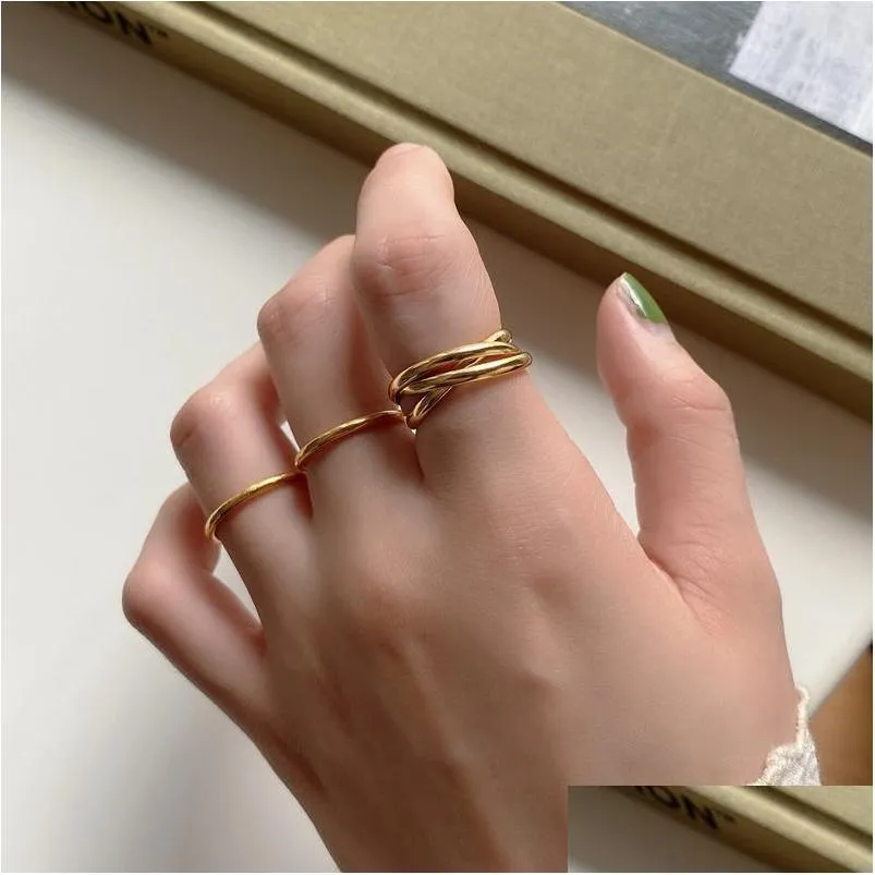 cluster rings silvology 925 sterling silver three layers glossy close loop minimalist design elegant for women 2021 japan jewelry