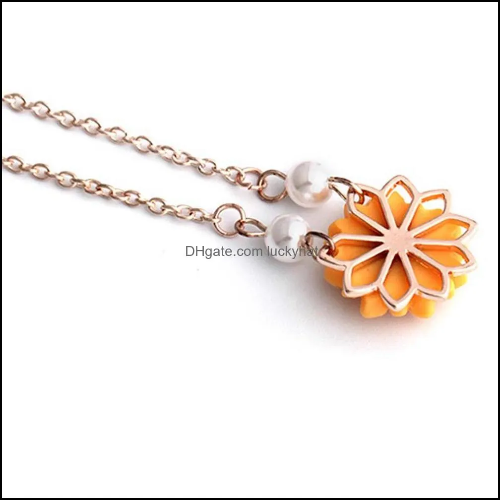 1pc romantic drop necklaces charm sunflower pendant chain necklace for women simple pearls princess bride bridesmaid