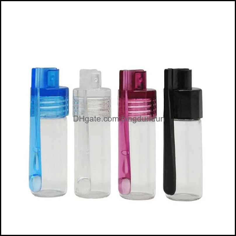 51mm/36mm glass bottle snuff snorter dispenser portable bullet snorter plastic vial pill case container box with spoon multiple color 422