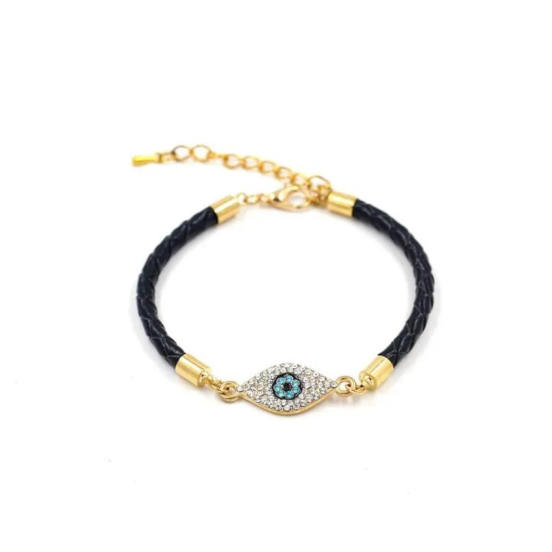 fashion jewelry rhinestone evil eye palm woven leather rope bracelet lovers blue eyes bracelets leather ornaments