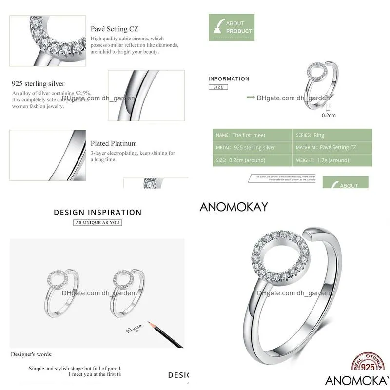 cluster rings anomokay fulll zircon round simple adjustable finger for women sterling 925 silver geometric size circle ring