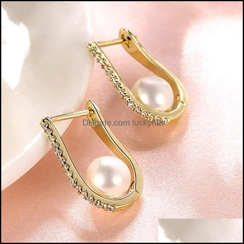 hoop huggie sterling silver/18k gold pearl zircon earrings fashion for woman wedding engagement party gift jewelryhoop hoophoop