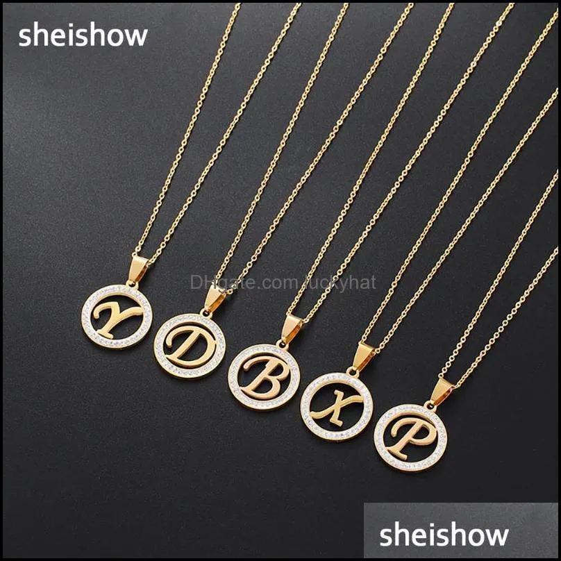 pendant necklaces sheishow trend geometric letter shape stainless steel rhinestone shiny nacklace for women jewelry fashion clavicle