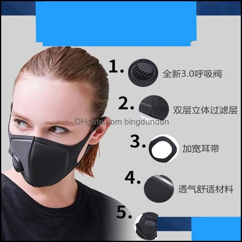 unisex face mask mouth masks with breathing valve three dimensional black respirator earloop reusable dustproof 6 98mh uu