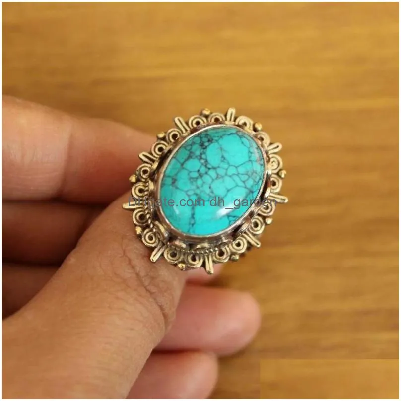 cluster rings rg339 ethnic tibetan copper big turquoises turkish stone thumb ring handmade nepal jewelry