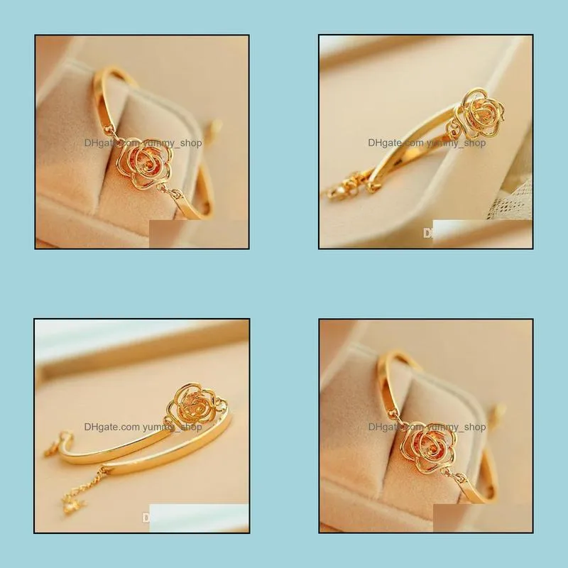 bracelets bangles vintage simple gold zircon rose flower alloy camellia bracelet charm bracelets