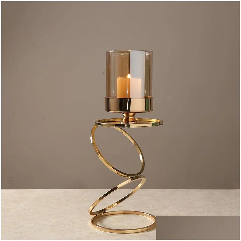 candle holders nordic metal candlestick geometric glass holder wind lamp windproof stand wedding home decoration ornaments fc481