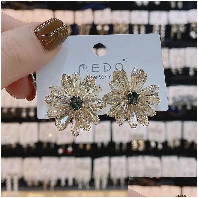 fashion jewelry light luxury crystal daisy flower earrings s925 silver post niche design stud earrings