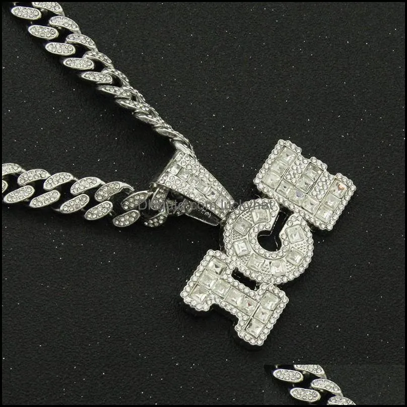 pendant necklaces hip hop iced out cuban chains bling diamond letter mens gold chain charm jewelry for men women choker