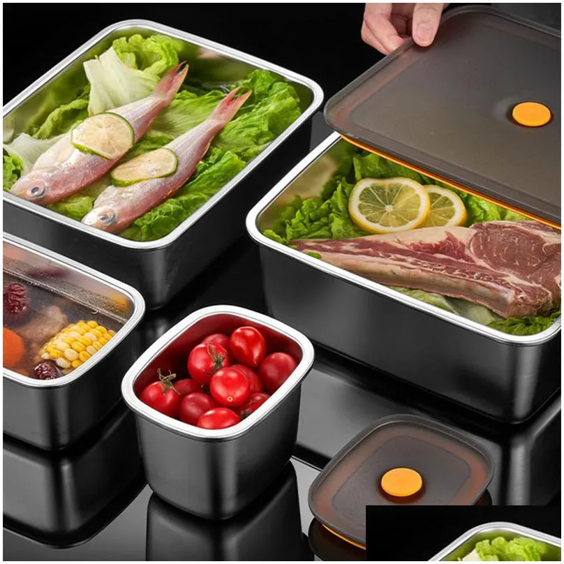 stainless steel lunch box student tableware picnic food seal storage container refrigerator freshkeeping box bento accessories